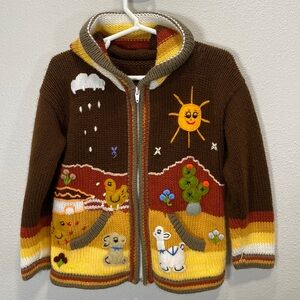 Beautiful‎ sweater cardigan zippered farm barn animals appliqué